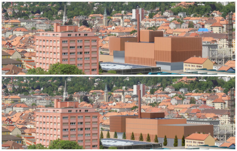 En haut, le premier projet mis à l'enquête en 2023. En bas, celui revu et présenté mardi à la presse (photos : Vadec)