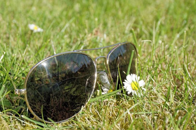Lunettes de soleil dans l'herbe