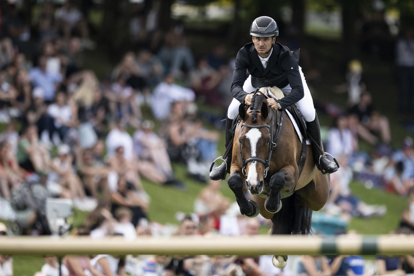 Steve Guerdat sur Dynamix de Belhème, ici à St-Gall le week-end dernier. (Photo : EPA/ENNIO LEANZA)