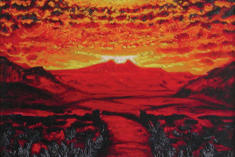 André Evard, Coucher du soleil, 1940, huile sur panneau de fibres dur, © messmer foundation.