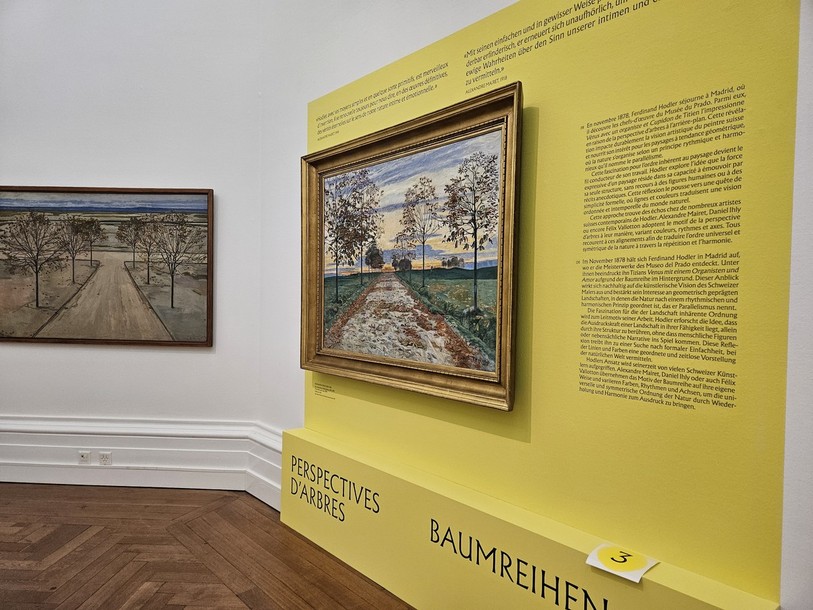 À droite, l’œuvre d’Hodler avec son concept de parallélisme, dont s’inspire la toile à gauche. 