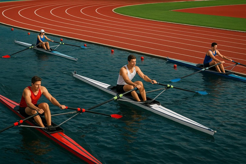 Ici on veut faire une course d’aviron mais en format athlétisme, donc avec des virages.