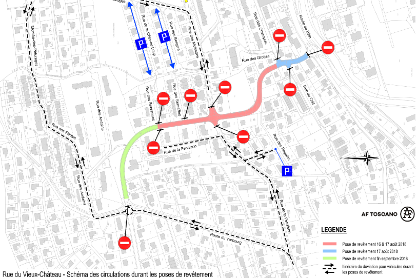 La carte des restrictions de circulation à Delémont (photo: Service de l'urbanisme, de l'environnement et des travaux publics).
