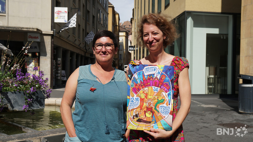 Sandrine Troyon Jiménez et Léa Rovero, organisatrices du Buskers Festival. L'évènement se prépare à investir les rues du centre-ville de Neuchâtel du 12 au 16 août 2025.
