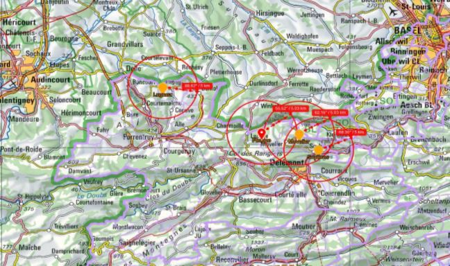 Les quatre zones focales établies par la Station phytosanitaire du canton du Jura