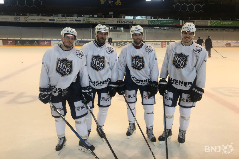 Quatre capitaines ont été nommés au HCC cette saison, de gauche à droite : Daniel Carbis, Jérôme Bonnet, Alain Miéville et David Stämpfli.