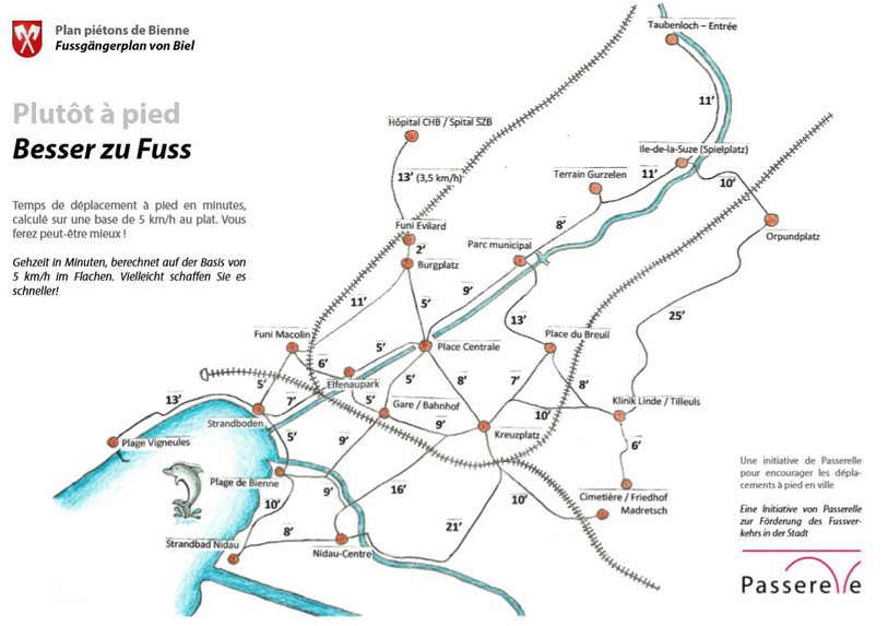 Le plan présente notamment les temps de déplacement. Image: Passerelle