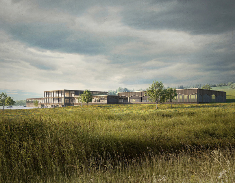 La future manufacture Hermès Horloger au Noirmont est inspirée par l’esthétique du manège équestre, en résonance avec le métier fondateur de la maison. (Image : Atelier Pulver architectes SA.)