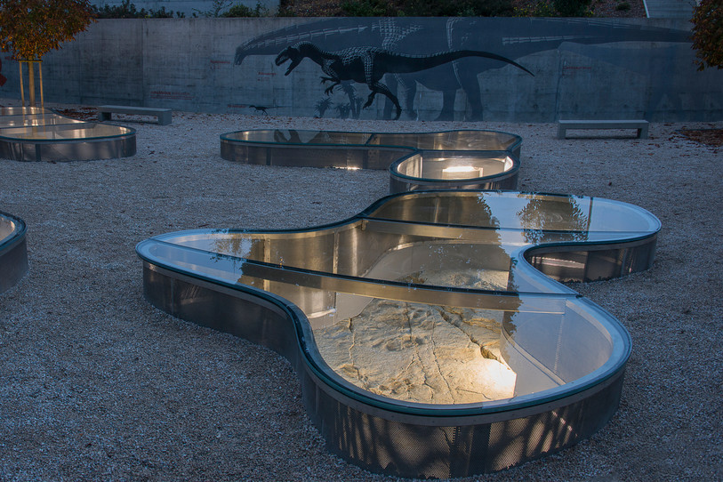 Partie de la dinotec avec des fouilles sous verre