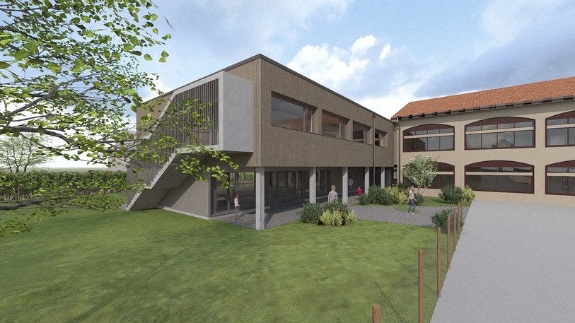 Une représentation du projet d’agrandissement de l’école primaire de Cornol. (Image: SIRONI&ASSOCIÉS SA)