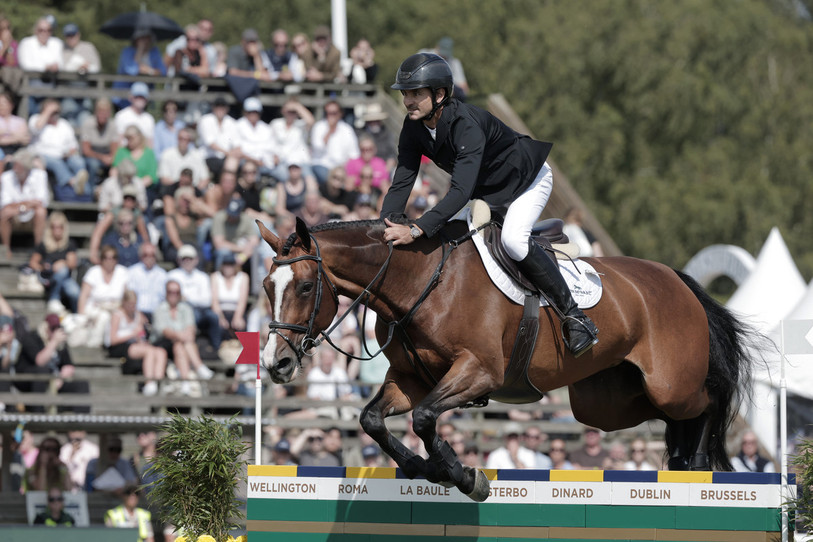 Steve Guerdat (ici à Falsterbo avec Dynamix de Belhème) participe cette semaine aux Championnats d'Europe de saut d'obstacles. (Photo : Keystone/EPA/Daniel Nilsson (Sweden Out).