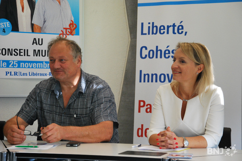 Les deux candidats du PLR tramelot: Beat Geiser et Karine Voumard