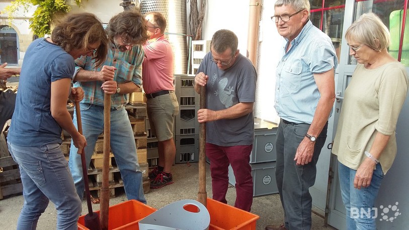 Les membres des Vignerons montagnons ont « foulé » leur raisin à leur arrivée à Hauterive.