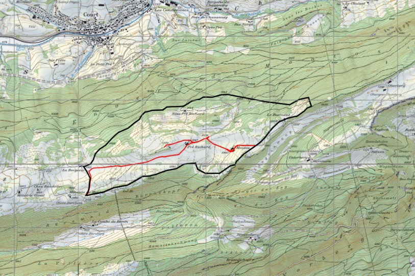 Le plan de situation du parc éolien projeté de Montoz-Pré Richard. (Image: ESB)