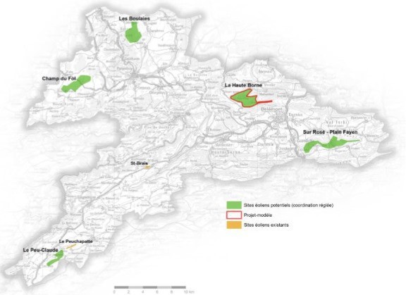 La carte des zones retenues pour mettre en place des parcs éoliens.