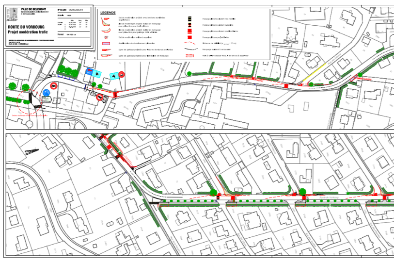 Plan détaillé du réaménagement de la route du Vorbourg à Delémont (Photo: Département de l'urbanisme, de l'environnement et des travaux publics de Delémont).