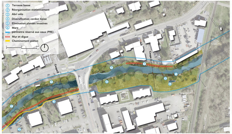 Les travaux s'étaleront de part et d'autre du rond-point en face du Jumbo. (Illustration : Ville de Delémont)