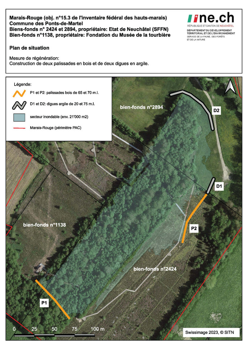 Le plan des travaux prévus au Marais-Rouge. (Image : Canton de Neuchâtel)