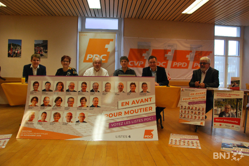 De gauche à droite : les candidats, Bastien Eschmann, Claire-Lise Coste, Laurent Coste, Pierre Roth, Pascal Eschmann et Roland Piquerez.