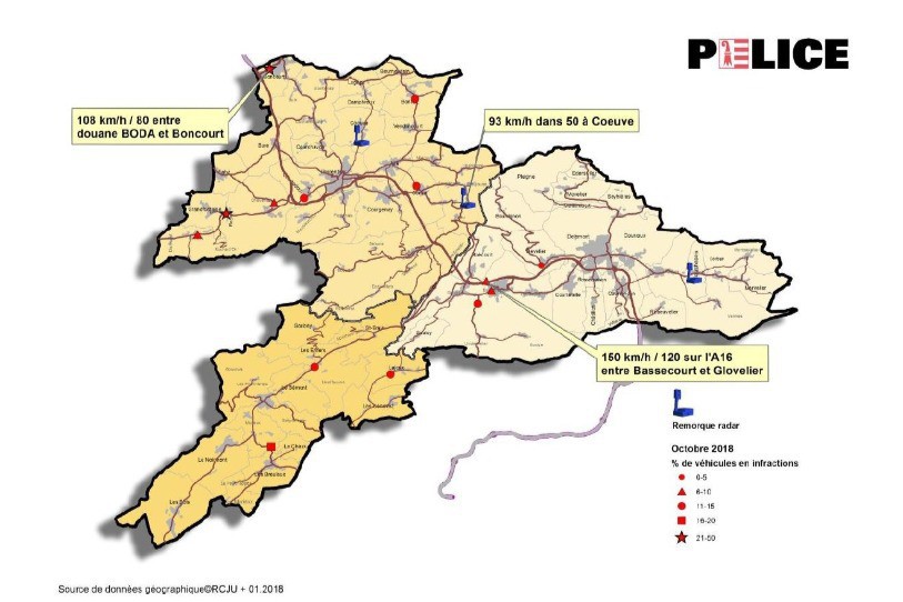 La carte des infractions à la circulation routière relevées en octobre.