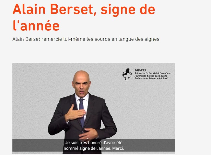 Alain Berset sur le site de la Fédération Suisse des Sourds