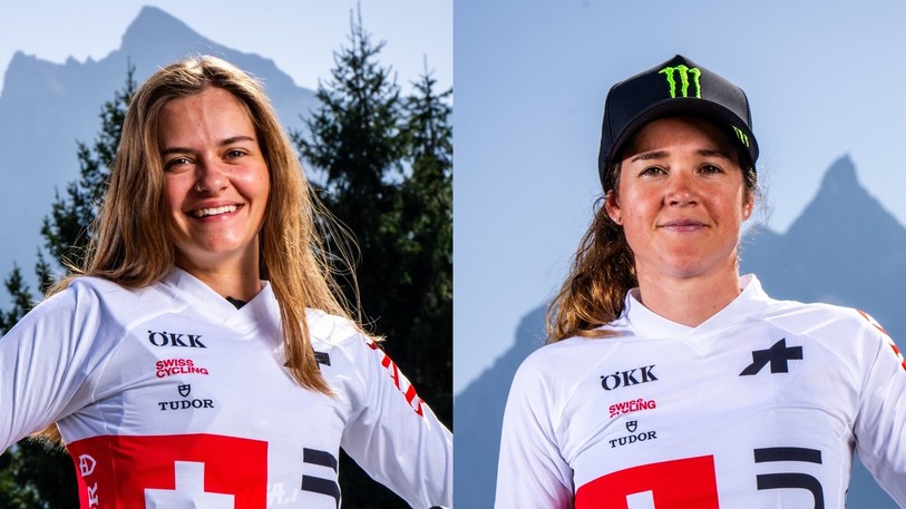 Les Neuchâteloises Lisa Baumann et Camille Balanche représenteront la Suisse aux Championnats du monde de VTT de descente ce week-end. (Photo : KEYSTONE/Maxime Schmid)