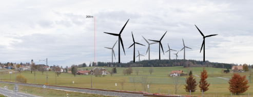Le comité Librevent a réalisé un montage pour montrer ce que deviendrait, selon lui, le paysage en cas d'implantation d'éoliennes au Peu-Claude.