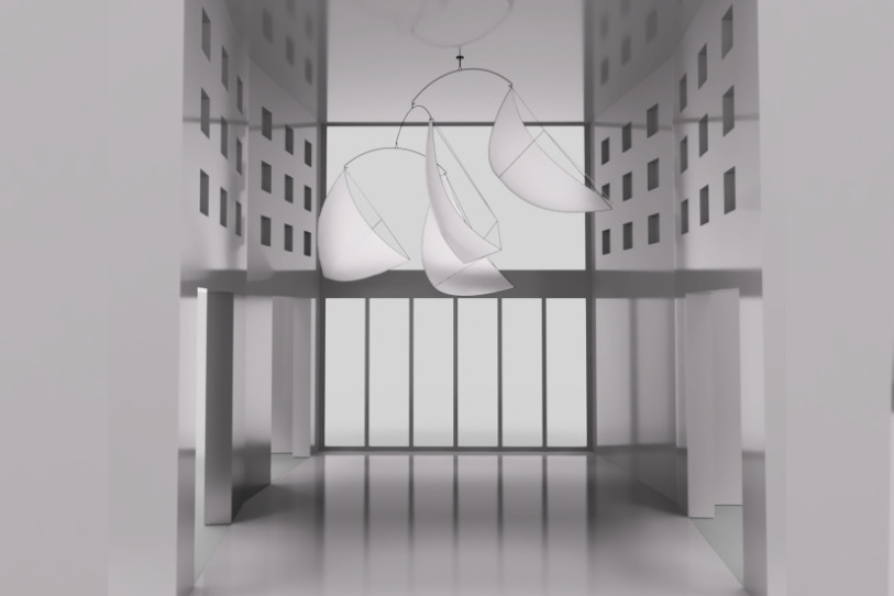 « Air », le mobile monumental imaginé par Laure Gremion, prendra place dans le hall d’accueil du bâtiment administratif des Poudrières à Neuchâtel. (Photo : Hiris Images.)