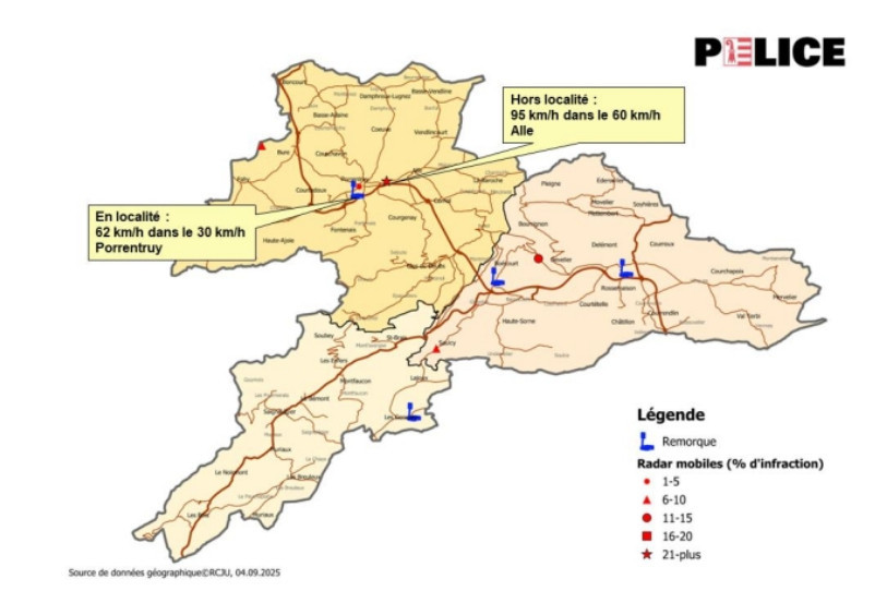 La police jurassienne a dévoilé ses statistiques routières pour le mois d’août 2025. (Photo : Police cantonale jurassienne)