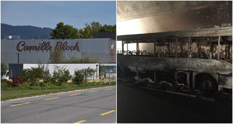 Le centre de visiteurs « CHEZ Camille Bloch » a attiré plus de 100'000 visiteurs cette année. Sur l'autoroute A16, un car s'était embrasé en octobre. (Images : archives)