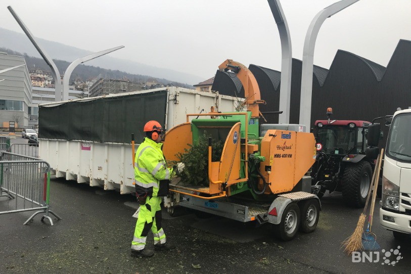 Les sapins de Noël étaient broyés directement sur place.