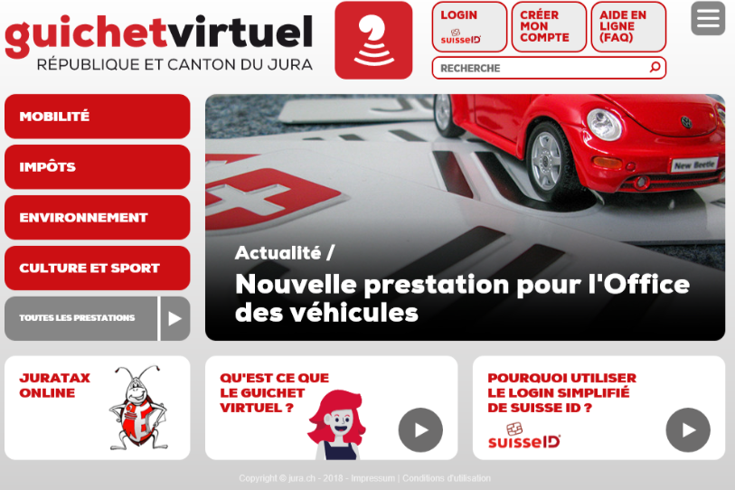 Voilà, à titre d'exemple, à quoi ressemble la page d'accueil d'un guichet virtuel de iGovPortal.ch.
