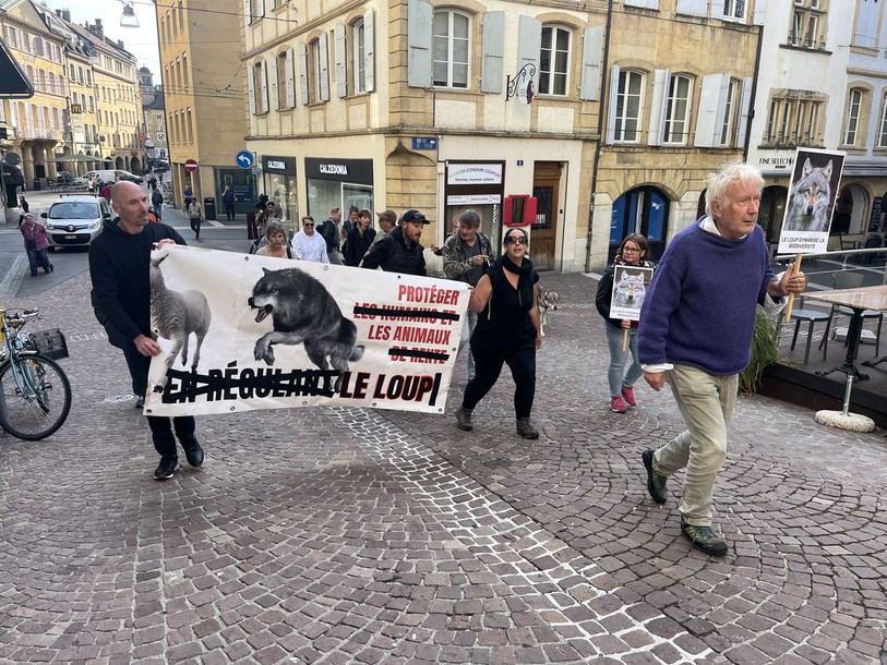 Les défenseurs du loup se sont fait entendre ce mercredi matin dans les rues de Neuchâtel. 