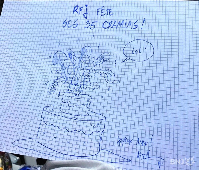 Dessin de Pitch Comment pour les 35 ans de RFJ