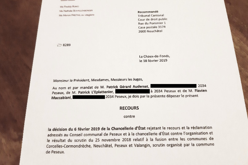 La lettre adressé lundi par l'avocat des recourants au Tribunal cantonal.