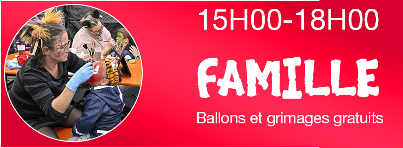 programme famille jusqu'à 18h avec ballons et grimage gratuits pour les enfants