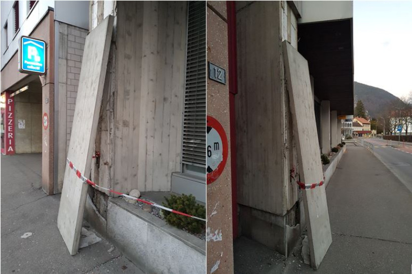 La plaque de béton qui menaçait de tomber a été délogée par les pompiers du CRISM. (Photo: CRISM)
