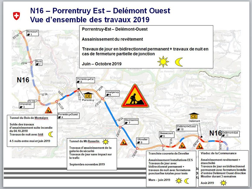 Plan des travaux sur la N16 en 2019.
