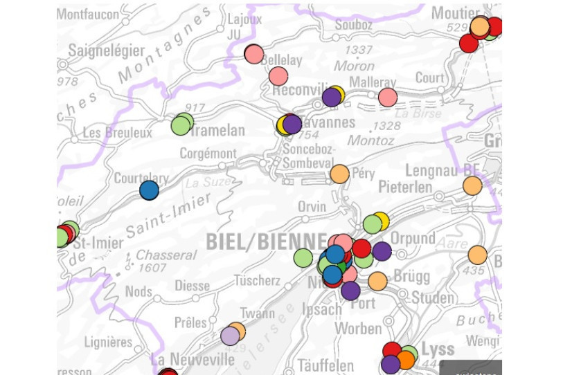 La carte interactive permet des classements par thème et par catégorie. (Photo: site internet du canton de Berne)