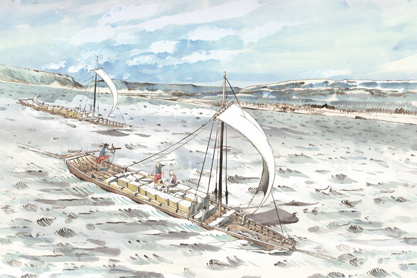 Un dessin illustrant le navire retrouvé au large de La Tène (Image : Antoine Bugeon, Fondation Octopus)