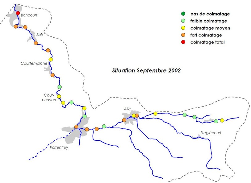 La situation de colmatage en 2002…