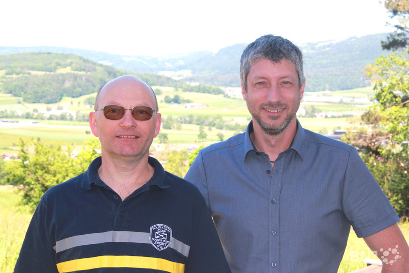 Silvio Mittempergher (à gauche) et Frédéric Nicolet briguent un siège au National sous la bannière du PEV Jura (photo PEV Jura).