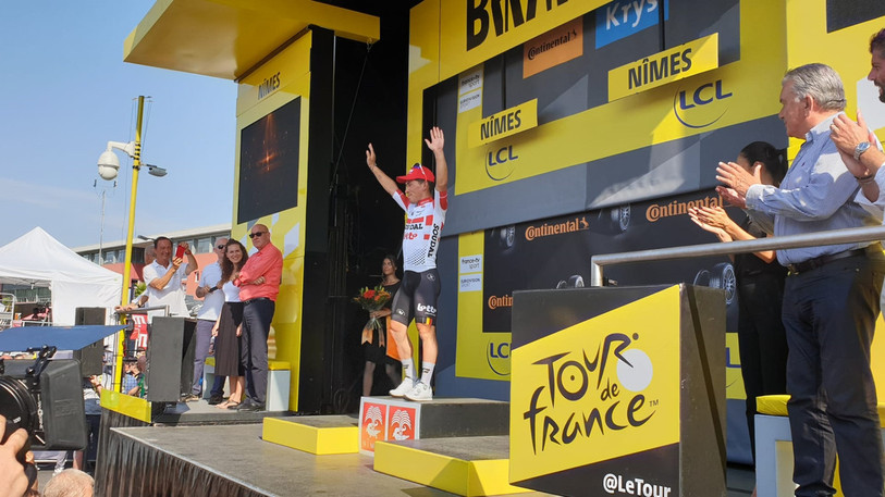 Caleb Ewan a enlevé une 2e étape sur le Tour de France mardi. (Photo: Twitter Lotto-Soudal)