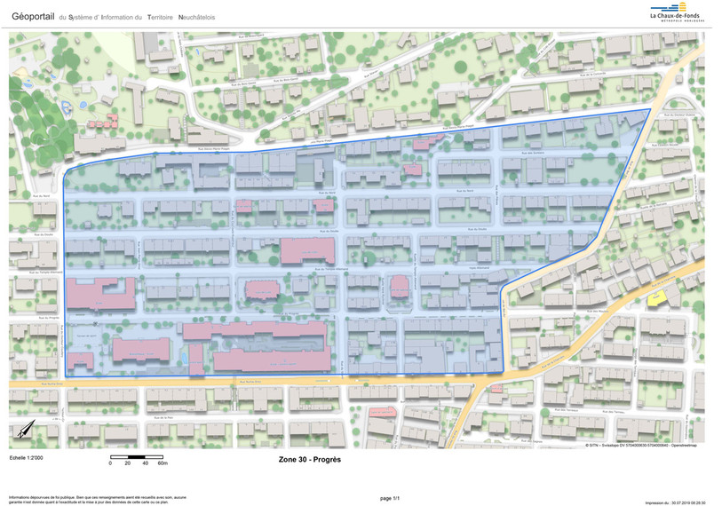 « Progrès » couvre le périmètre délimité par les rues Alexis-Marie-Piaget (au nord), Bel-Air (à l’est), Numa-Droz (au sud) et Docteur Coullery (à l’ouest). (Photo : Ville de La Chaux-de-Fonds)