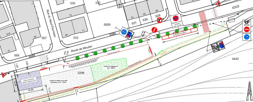 Le plan des aménagements réalisés ou en cours de réalisation aux abords du campus Strate J, à Delémont (illustration service UETP).