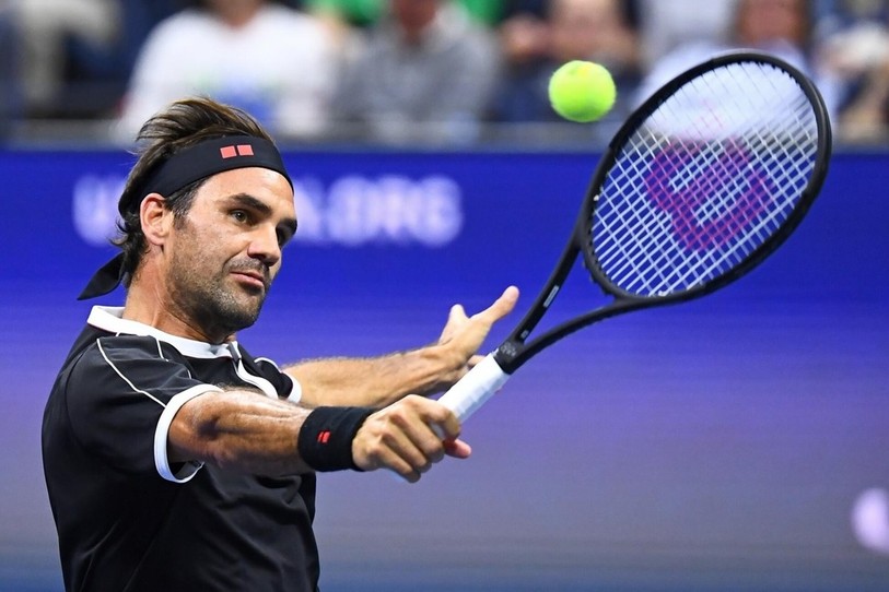 Roger Federer en pleine action à New York (photo : Twitter US Open).