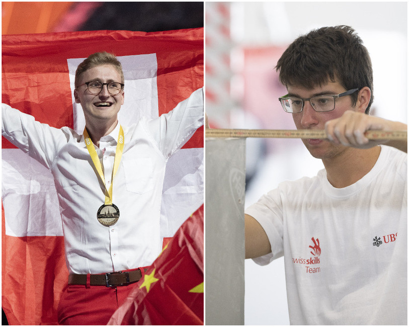 L'électronicien biennois Florian Baumgartner (à gauche) et le plâtrier-constructeur à sec prévôtois Loris Glauser (à droite) ont participé à la belle performance des apprentis suisses. (Photos : swiss-skills.ch)