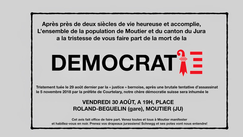 Le camp autonomiste invite la population à manifester vendredi soir à Moutier. (Photo : Moutier ville jurassienne)