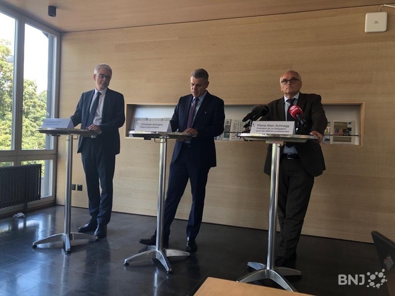 Christoph Auer (chancelier), Chritoph Ammann (président du Conseil-exécutif bernois) et Pierre-Alain Schnegg (président de la Délégation pour les affaires jurassiennes) se sont exprimés jeudi après-midi en conférence de presse.