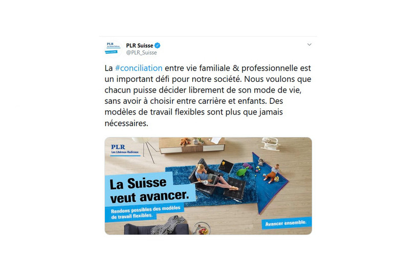 La promotion de la flexibilité au travail selon le PLR n'a pas convaincu tous les internautes. (Photo : compte Twitter du PLR Suisse)